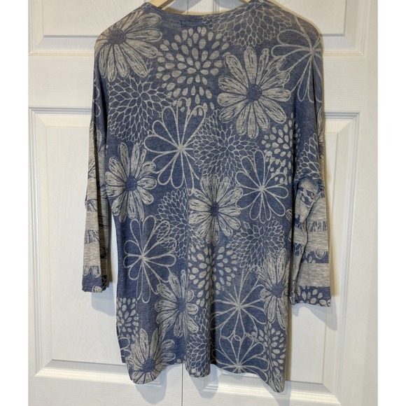 Jess & Jane Womens Tunic Top S Blue Daisy Floral  Cotton Blend Shirt Artsy - Picture 2 of 7